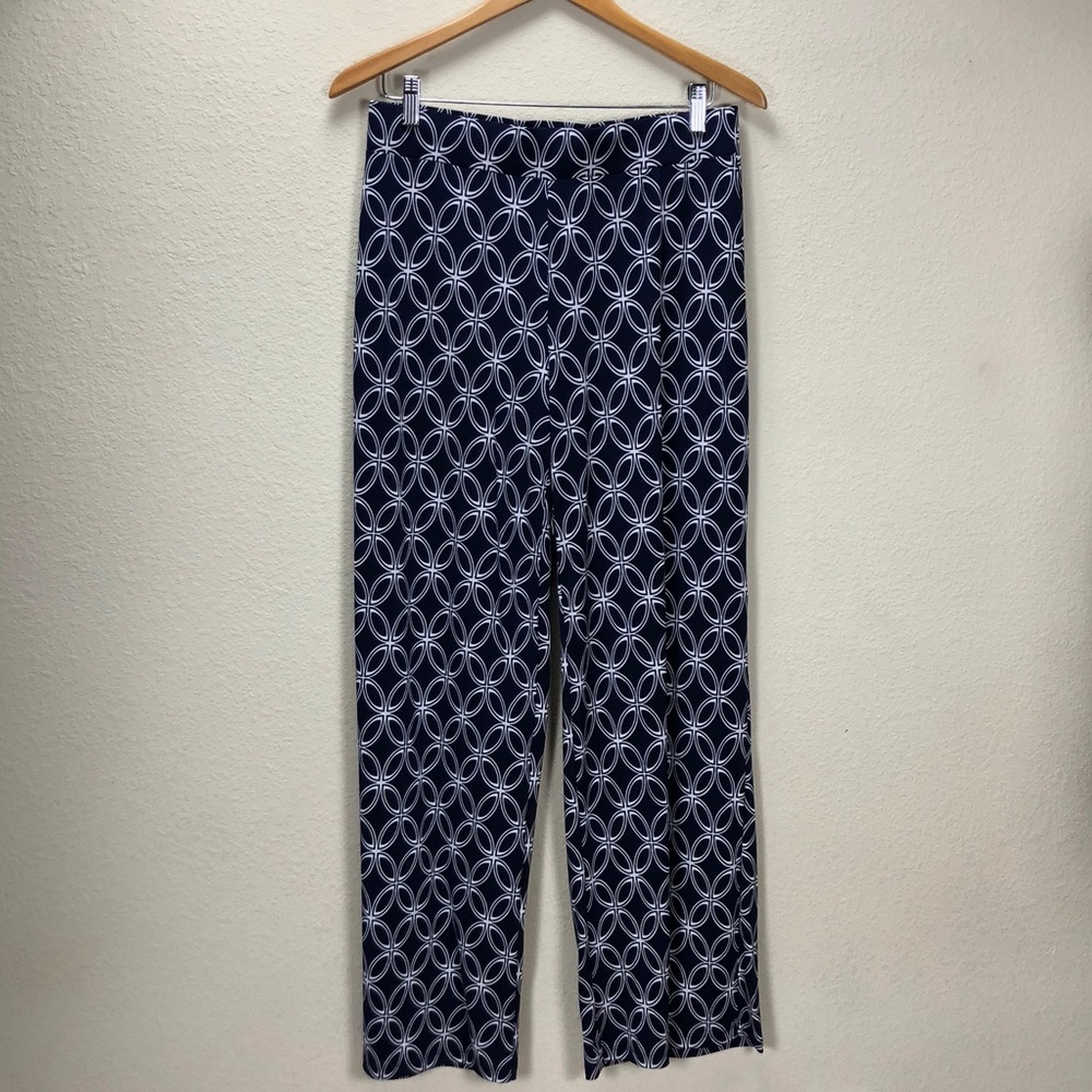 JM Collection Navy Blue & White Palazzo Pants - Picture 1 of 5